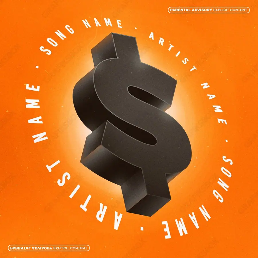 Portada de álbum prediseñada «Currency» — una idea visual original sin equivalente cercano en el catálogo, en matices anaranjados