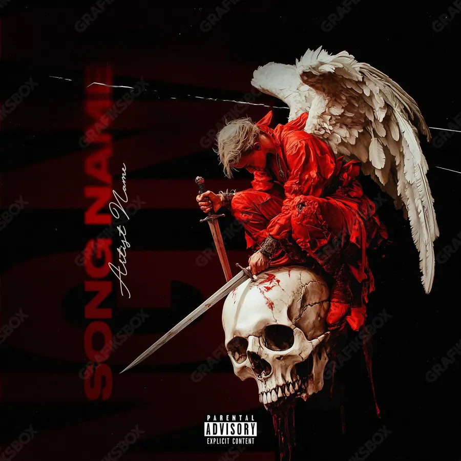Premade album cover “Red Warrior” — a subject with a character of its own in deep red tones