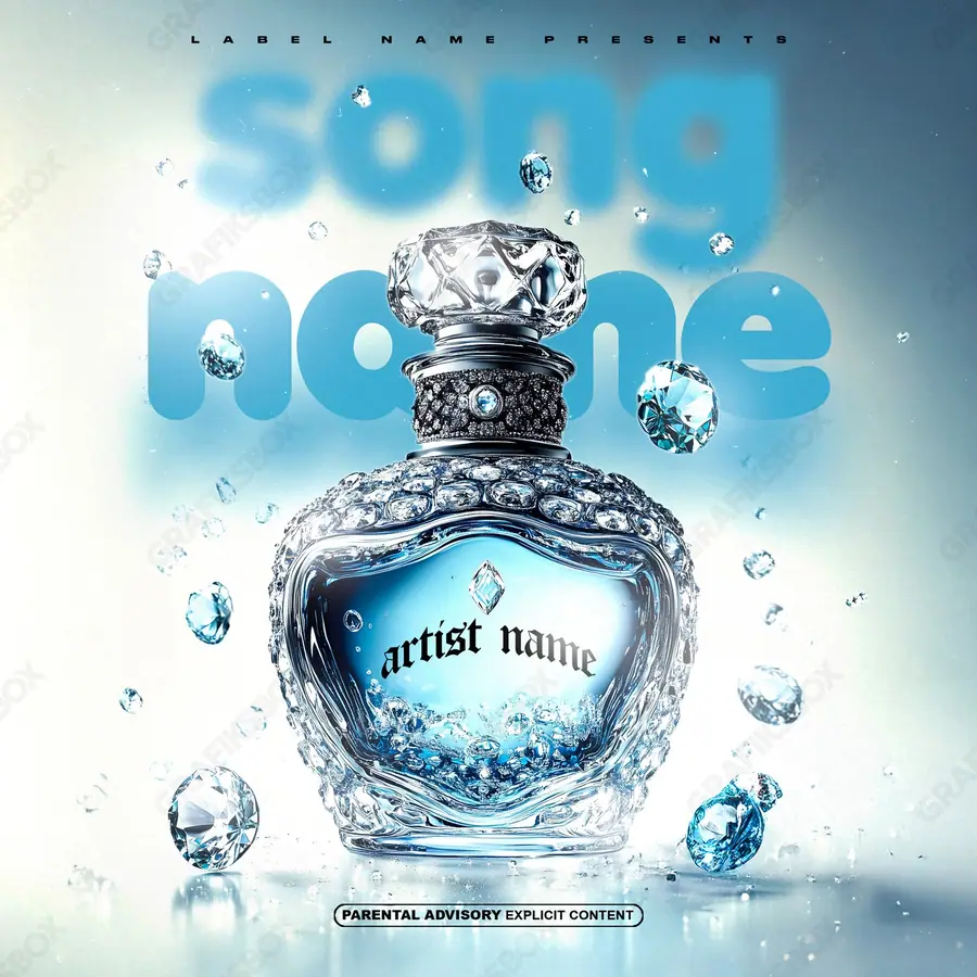 Portada de álbum prediseñada «Liquor» — una idea visual original sin equivalente cercano en el catálogo, en tonos azules fríos