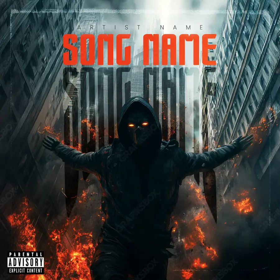 Premade album cover “Chaos King” — a portrait of a man with heavy shadow and restrained light in deep red tones