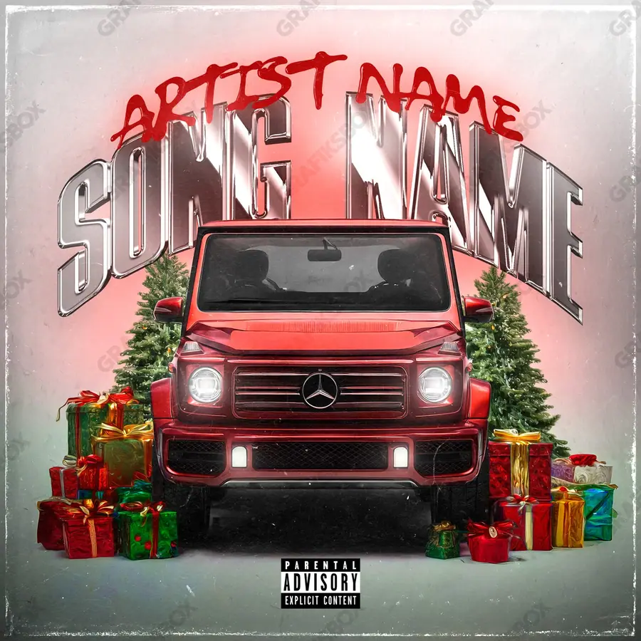 Premade album cover “Xmas Benz” — an original visual idea with no close match in the catalogue in a red palette