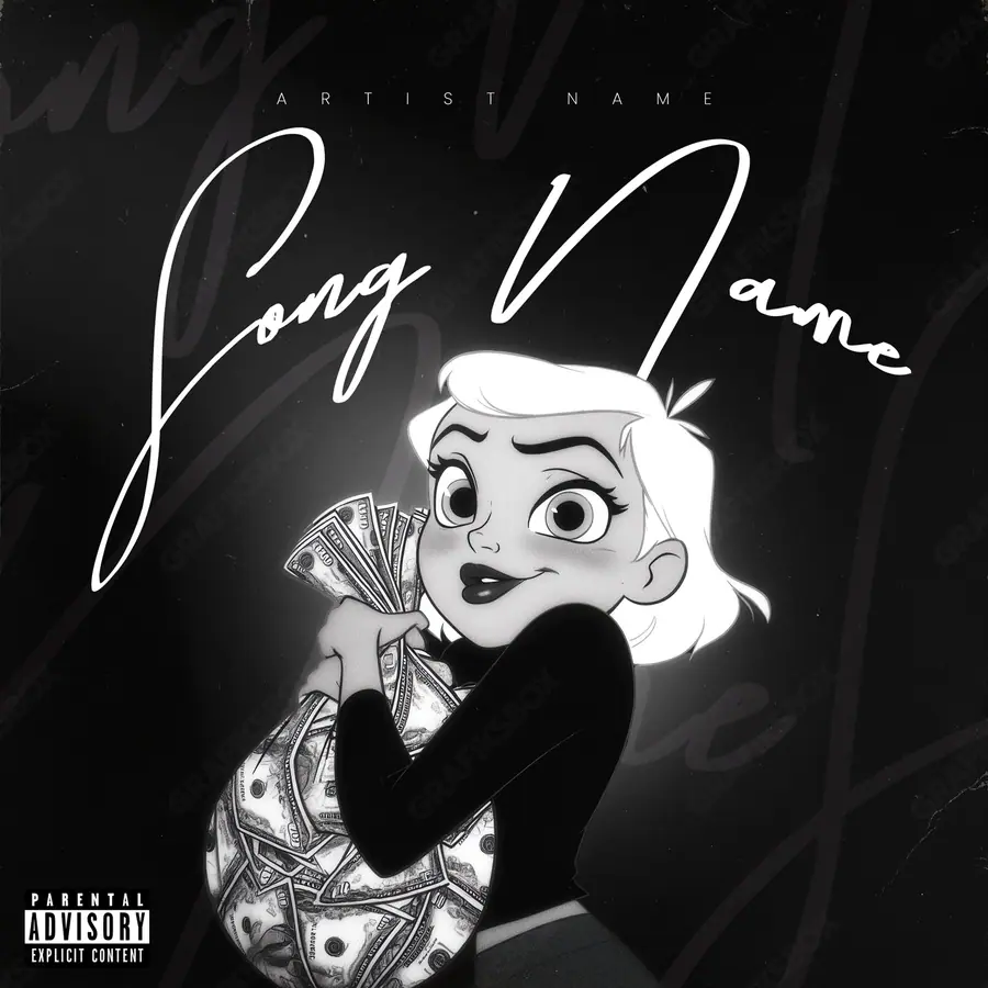 Portada de álbum prediseñada «Hundreds Bag» — una idea visual original sin equivalente cercano en el catálogo, en una gama en blanco y negro