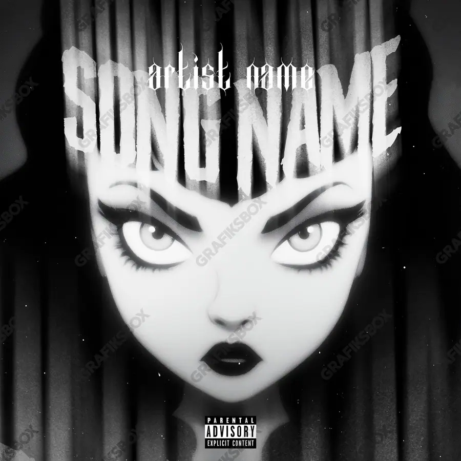 Premade album cover “The Haunted Look” — a close portrait built around the eyes in a black and white palette