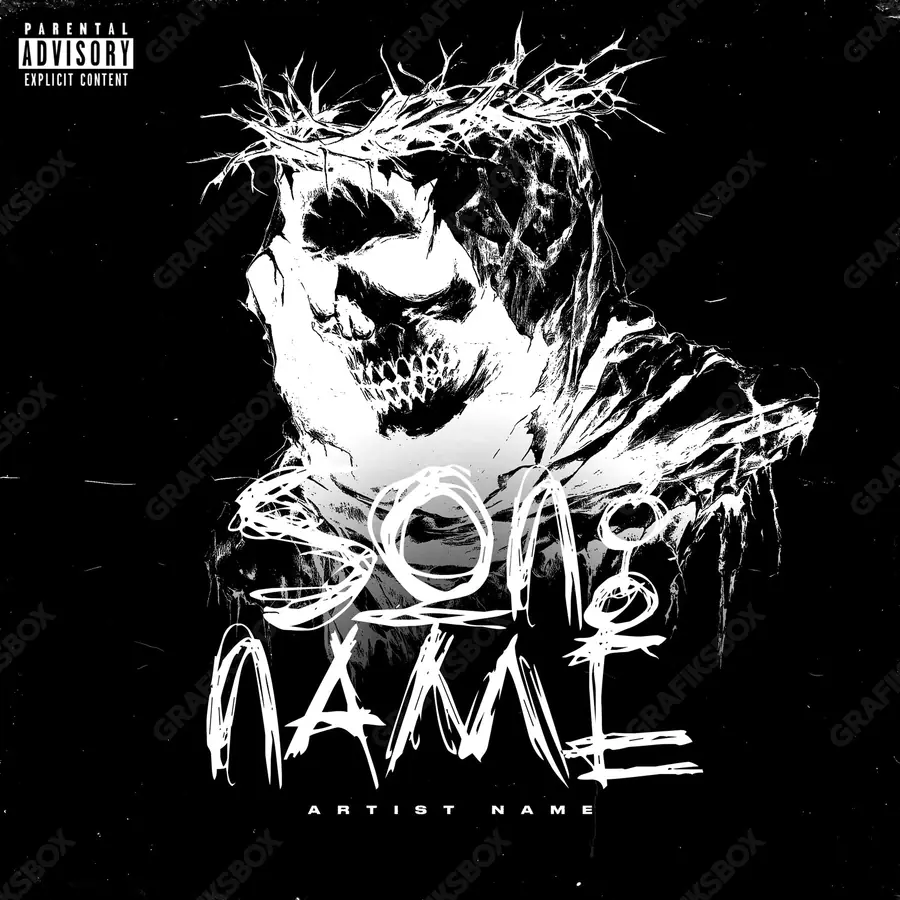 Portada de álbum prediseñada «Dark Core» — la noche en cuadro: poca luz y mucho espacio, en una gama en blanco y negro