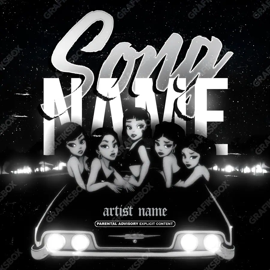 Обложка для песни с девушкой «Nightlife Girls» — героиня в центре композиции и приглушённый фон, в чёрно-белом