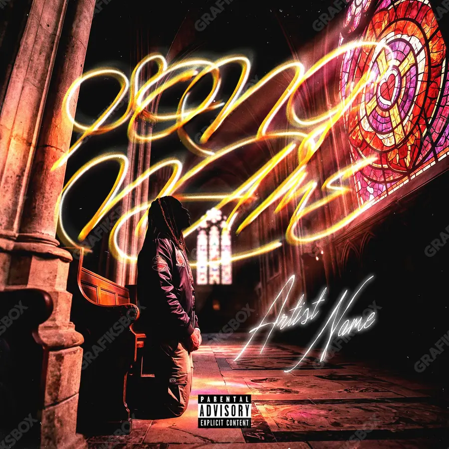 Portada de álbum prediseñada «Holy Request» — un motivo con carácter propio, en tonos rojos intensos