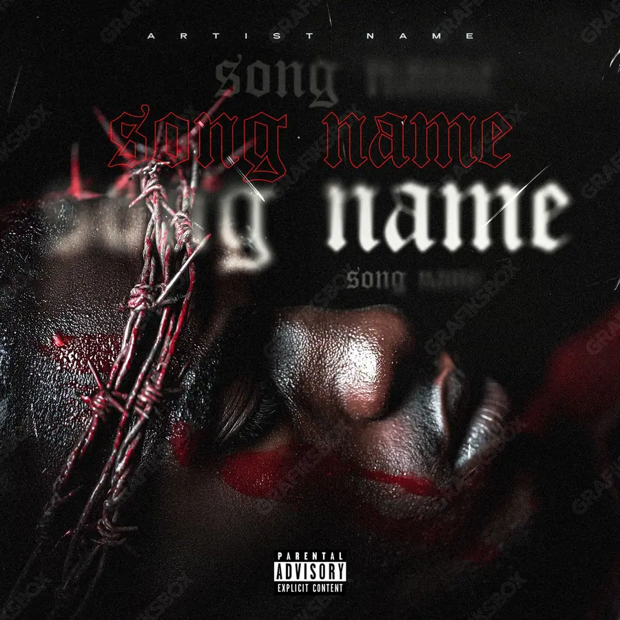 Portada de álbum prediseñada «Bloody Scott» — arte oscuro con una atmósfera pesada, en una gama roja