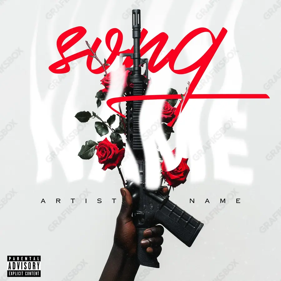 Premade album cover “Rose Gun” — a floral composition under delicate light in deep red tones