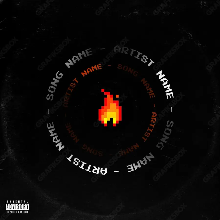 Premade album cover “Bit Flame” — flame as the only source of light in a monochrome palette