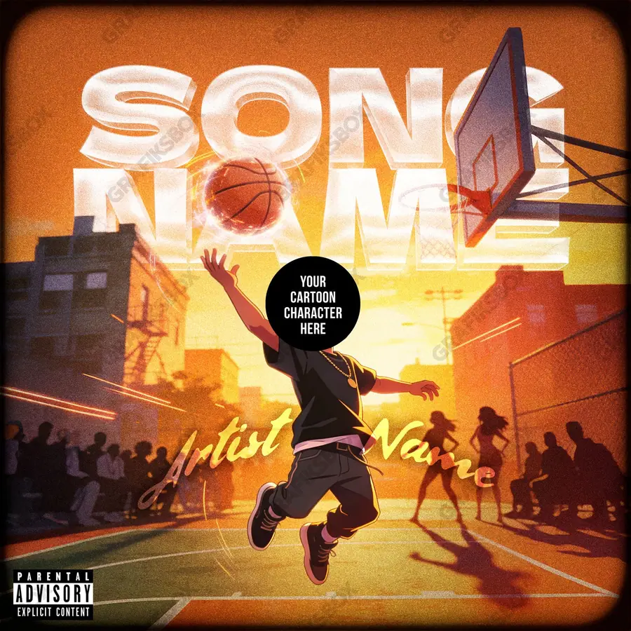 Portada de álbum prediseñada «Little Baller» — un encuadre que no encaja en una sola categoría, en una gama naranja