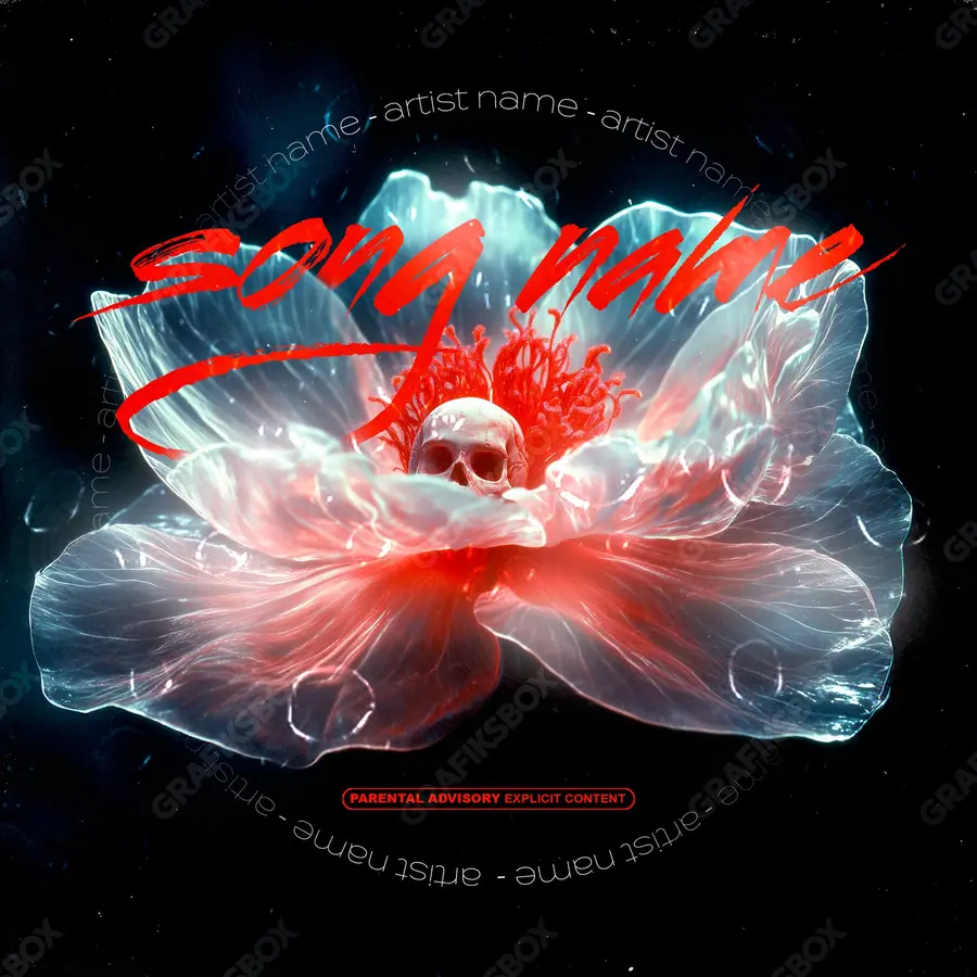 Premade album cover “Floral Skull” — flowers in frame and a soft colour range in a red palette
