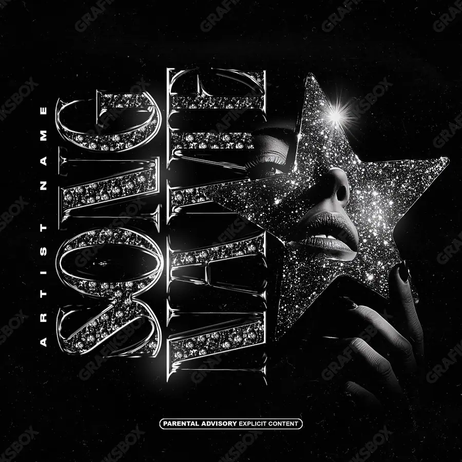 Premade album cover “Enamored Star” — a cosmic scene: stars, planets, emptiness in a black and white palette