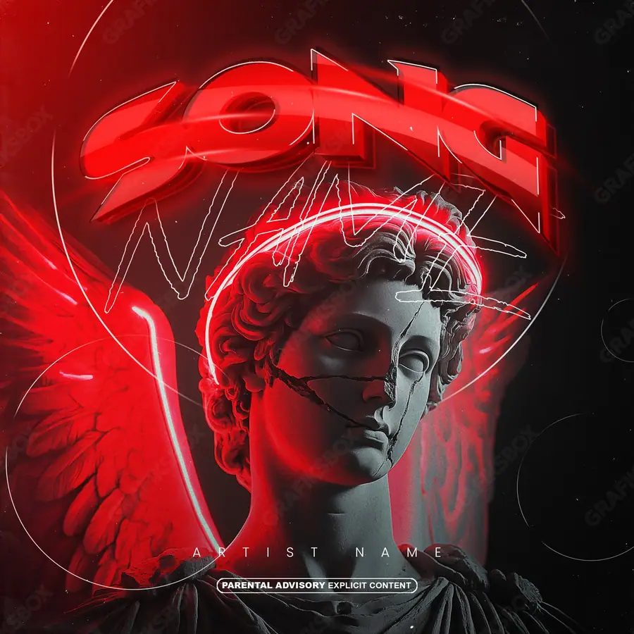 Обложка для песни с неоном «Neon Angel» — неоновая подсветка и цветные блики, в красных тонах