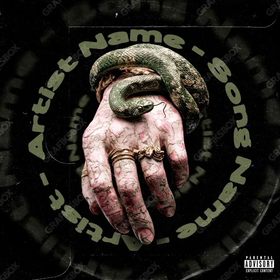 Portada de álbum prediseñada «Snake Bracelet» — arte oscuro con una atmósfera pesada, en una gama roja