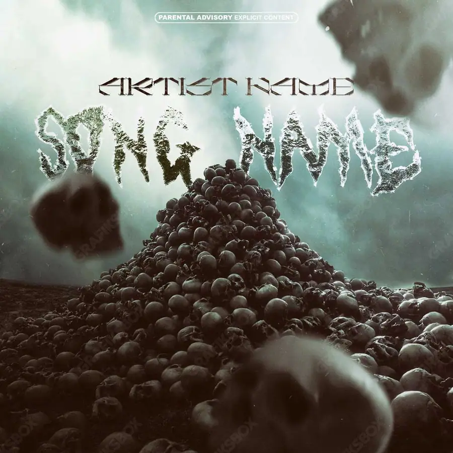 Portada de álbum prediseñada «Skulls Mountain» — naturaleza en cuadro: cielo, agua y aire, en una gama en blanco y negro