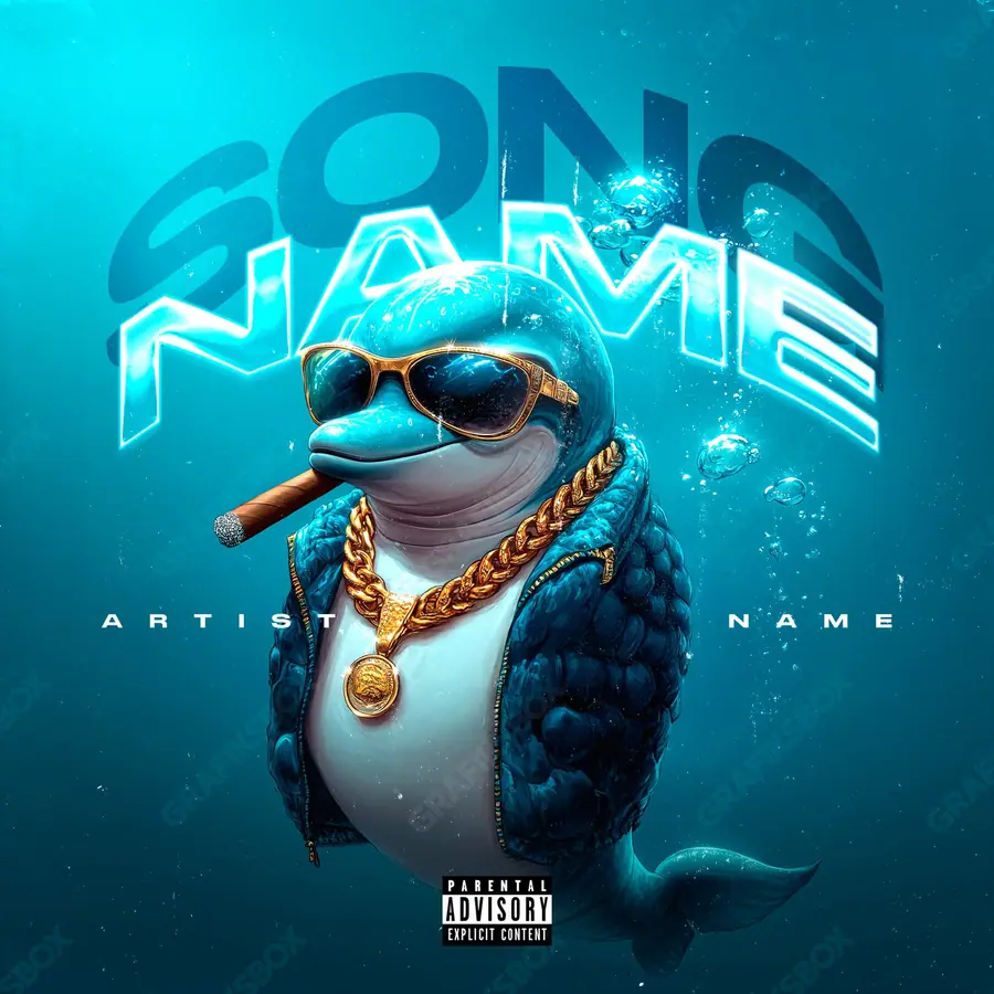 Premade album cover “Young Dolphin” — a subject with a character of its own in a blue palette