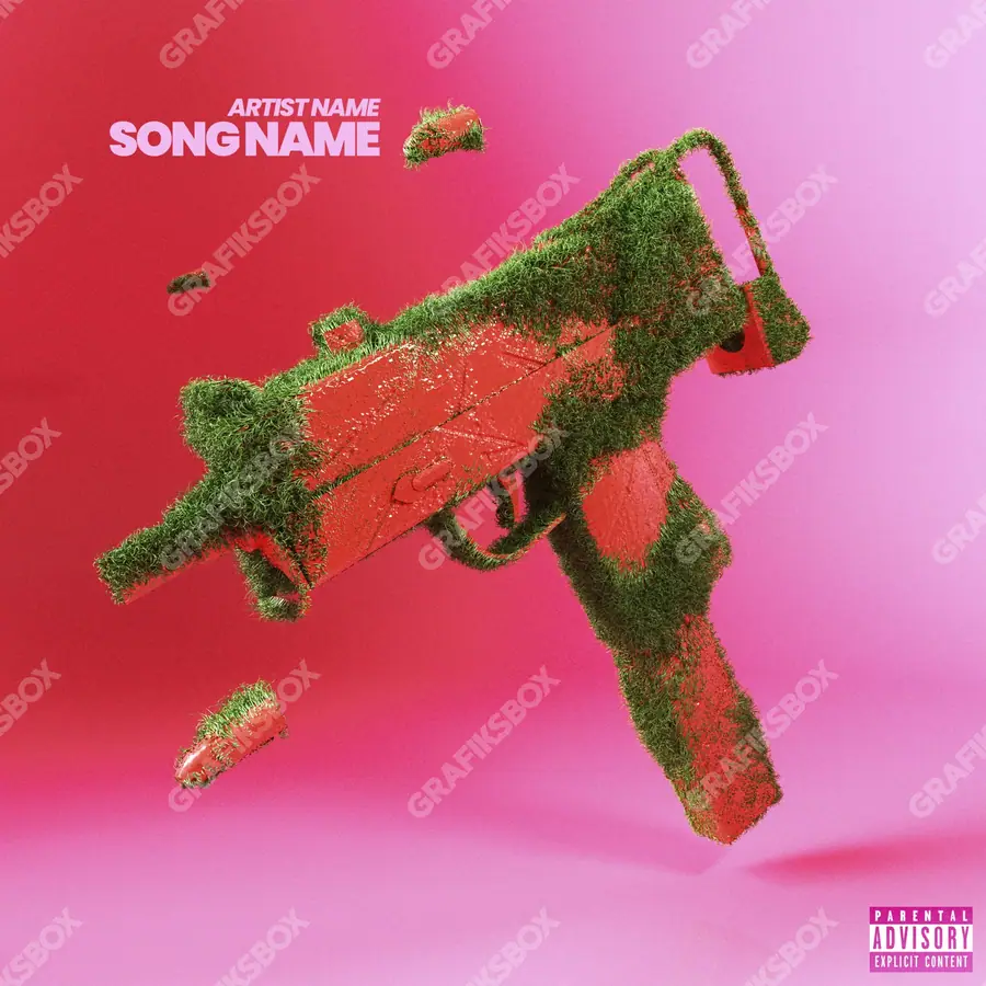 Portada de álbum prediseñada «Uzi MOSS» — un encuadre que no encaja en una sola categoría, en tonos rojos intensos
