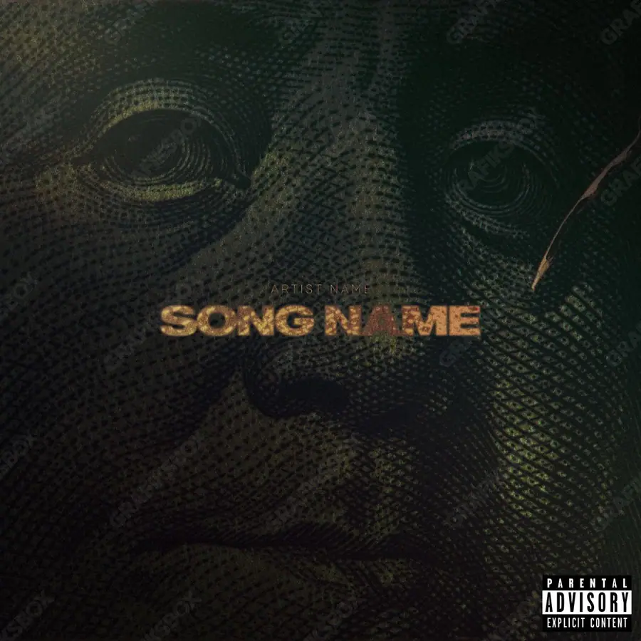 Premade album cover “Look This Benji” — a close portrait built around the eyes in a monochrome palette