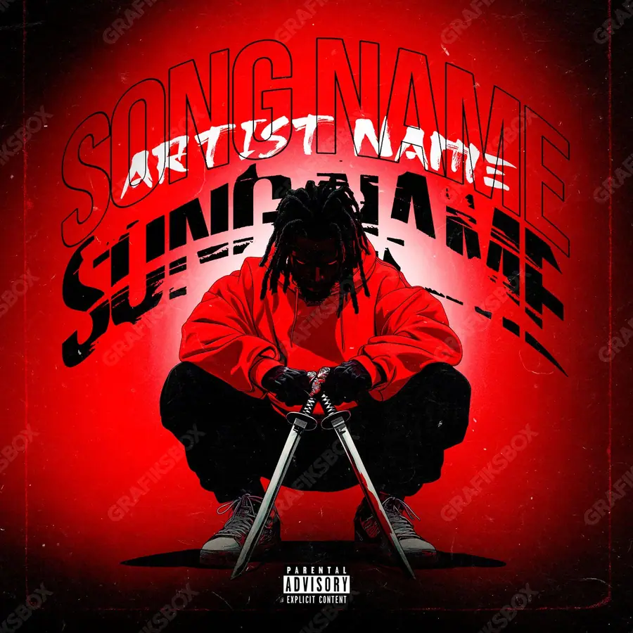 Premade album cover “Two Sharp” — a frame that refuses to sit in one category in a red palette