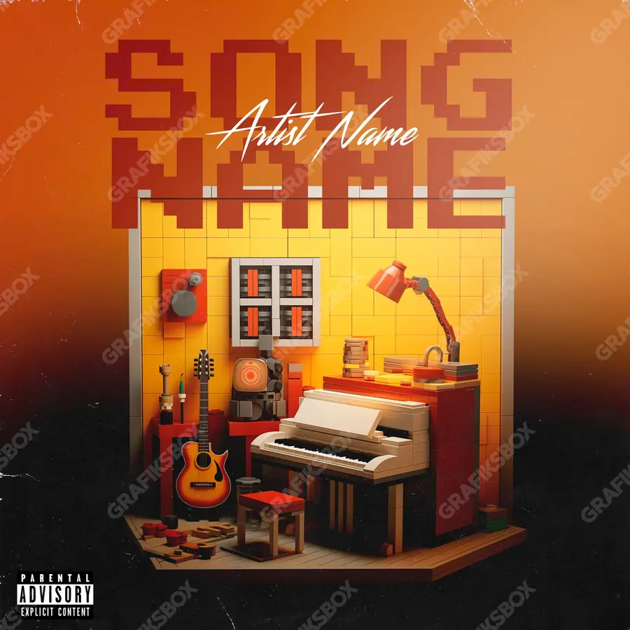 Premade album cover “Studio kitchen” — an original visual idea with no close match in the catalogue in an orange palette