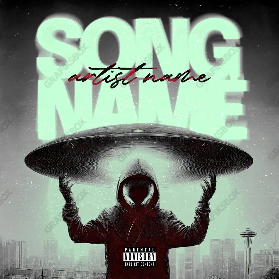 Premade album cover “Alien Boss” — harsh imagery in a low-key frame in green shades