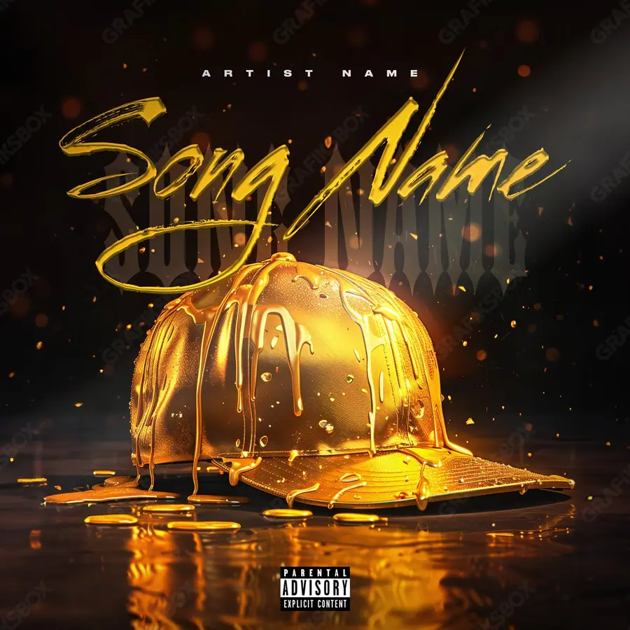 Premade album cover “Golden Age” — expensive texture — metal, stones, gloss in warm gold tones