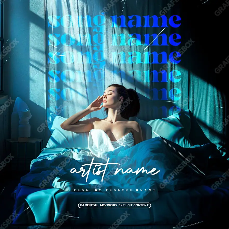 Portada de álbum prediseñada «Suite» — un encuadre que no encaja en una sola categoría, en tonos azules fríos