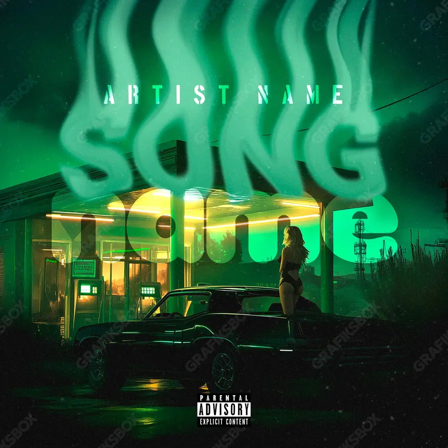 Premade album cover “Green Station” — an original visual idea with no close match in the catalogue in green shades