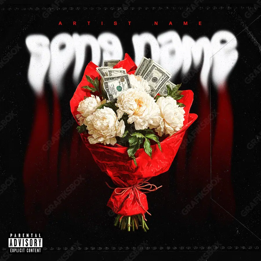 Premade album cover “Cash Flowers” — flowers in frame and a soft colour range in a red palette