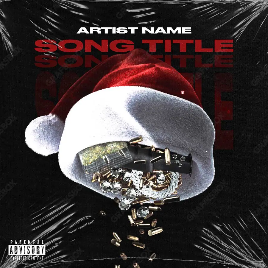 Premade album cover “Hood Santa” — a frame that refuses to sit in one category in a red palette