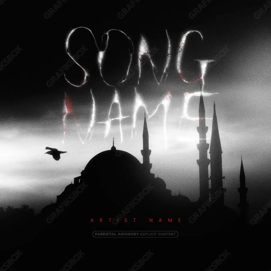 Premade album cover “Sanctuary” — an original visual idea with no close match in the catalogue in a monochrome palette