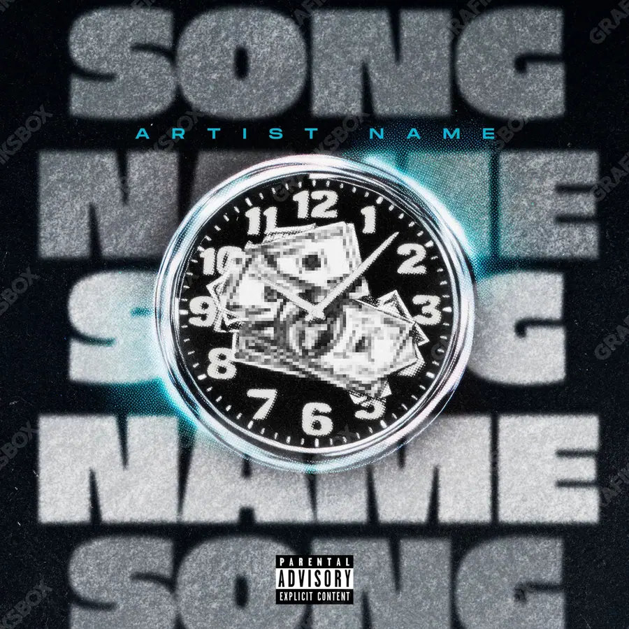 Premade album cover “Time nd Money” — expensive texture — metal, stones, gloss in a black and white palette