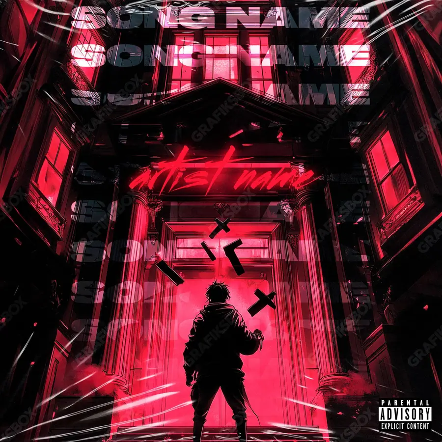 Premade album cover “Satuarius” — a frame that refuses to sit in one category in a red palette