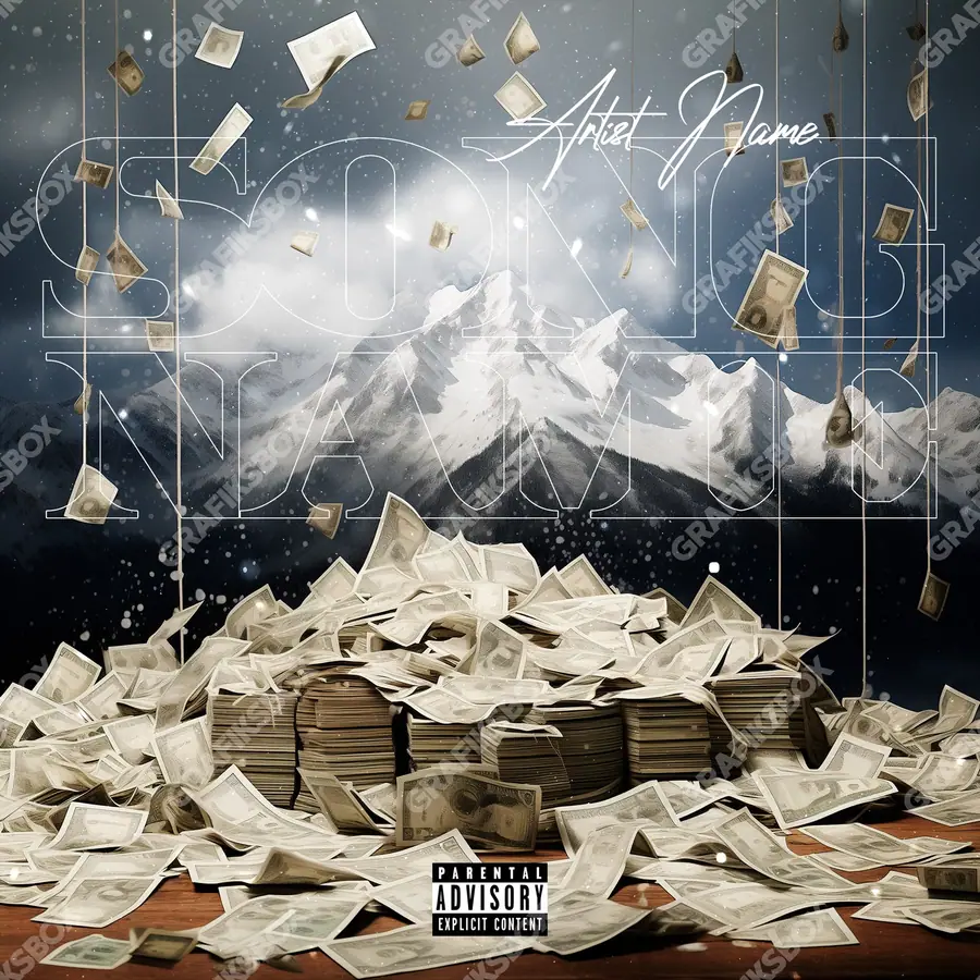 Portada de álbum prediseñada «Snow Money» — naturaleza en cuadro: cielo, agua y aire, en matices anaranjados