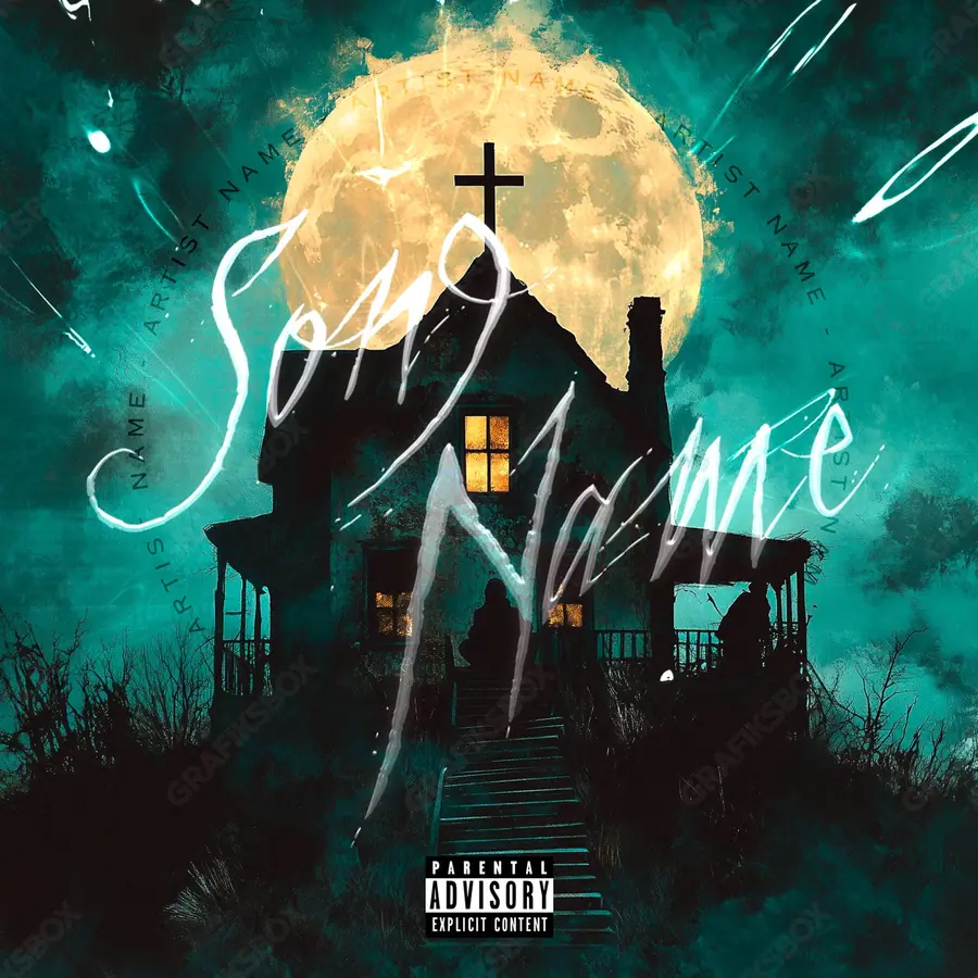 Portada de álbum prediseñada «Church House» — una escena urbana con ventanas y luz de atardecer, en tonos azules fríos