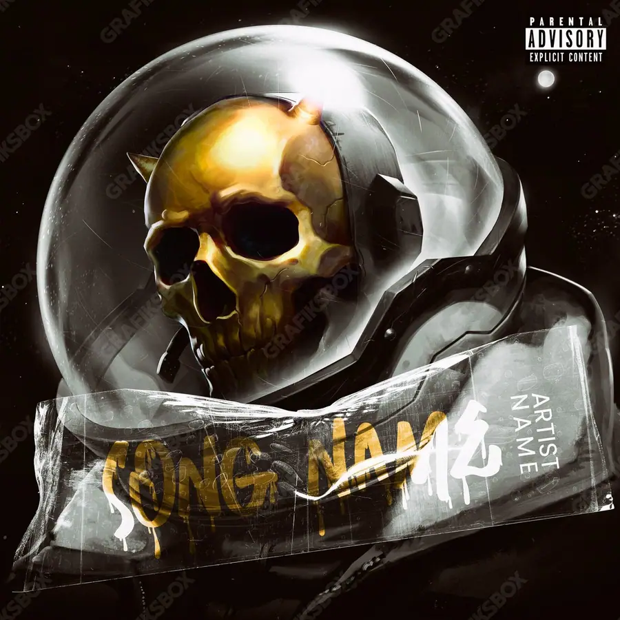 Premade album cover “Astro Death” — harsh imagery in a low-key frame in orange shades