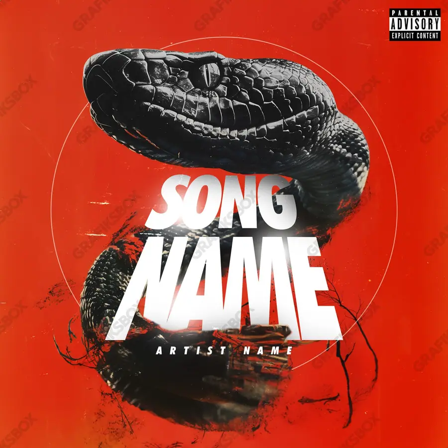 Portada de álbum prediseñada «Snake Movie» — una escena sombría que mantiene la tensión, en una gama roja