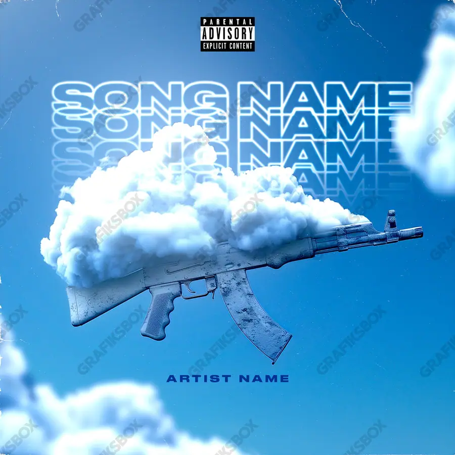 Portada de álbum prediseñada «Cloud Gun» — naturaleza en cuadro: cielo, agua y aire, en una gama azul