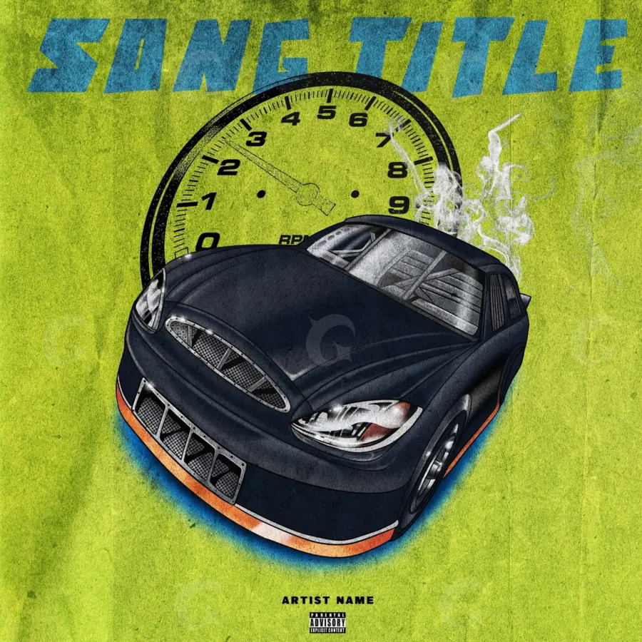 Portada para canción «Golden Car»: coche y reloj; color dorado