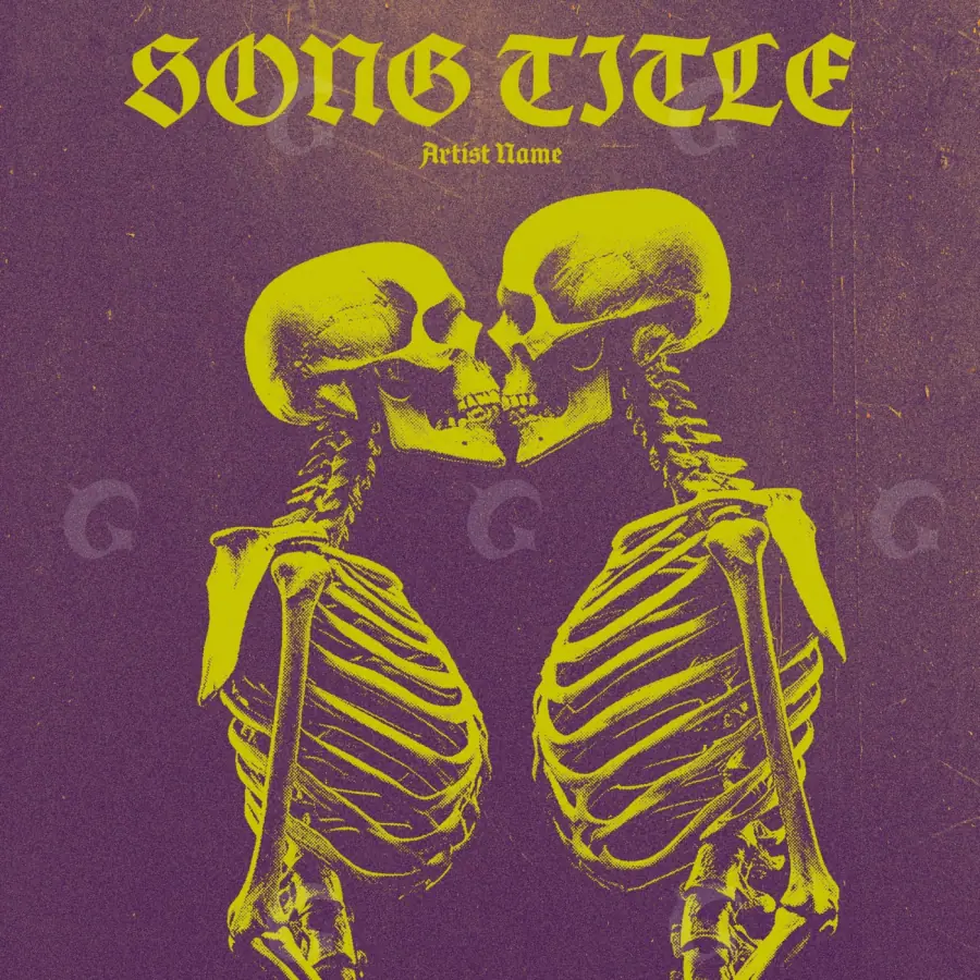 Arte de portada musical «Golden Skeleton»: esqueleto y ojos; color dorado