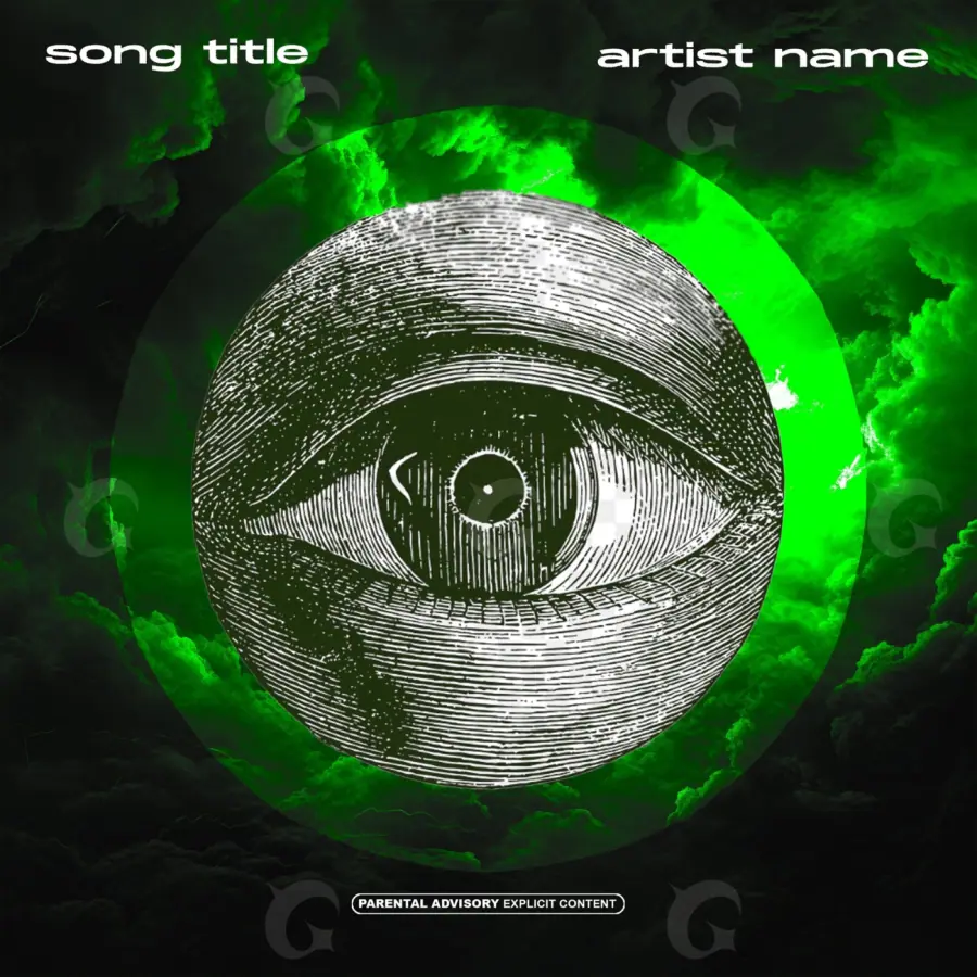 Premade cover art “Green Eyes”: eyes and circle, green tones