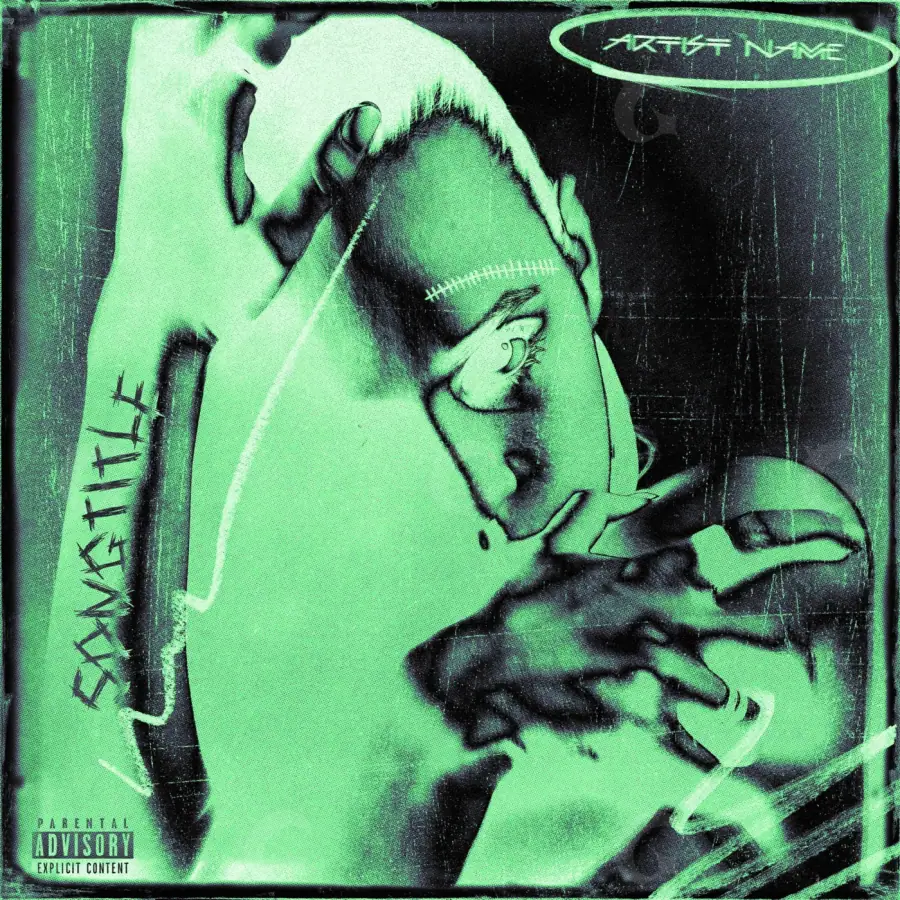Music cover artwork “Green Man”: man and hand, green tones