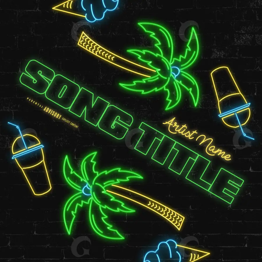 Premade cover art “Green Neon”: neon and palm, green tones