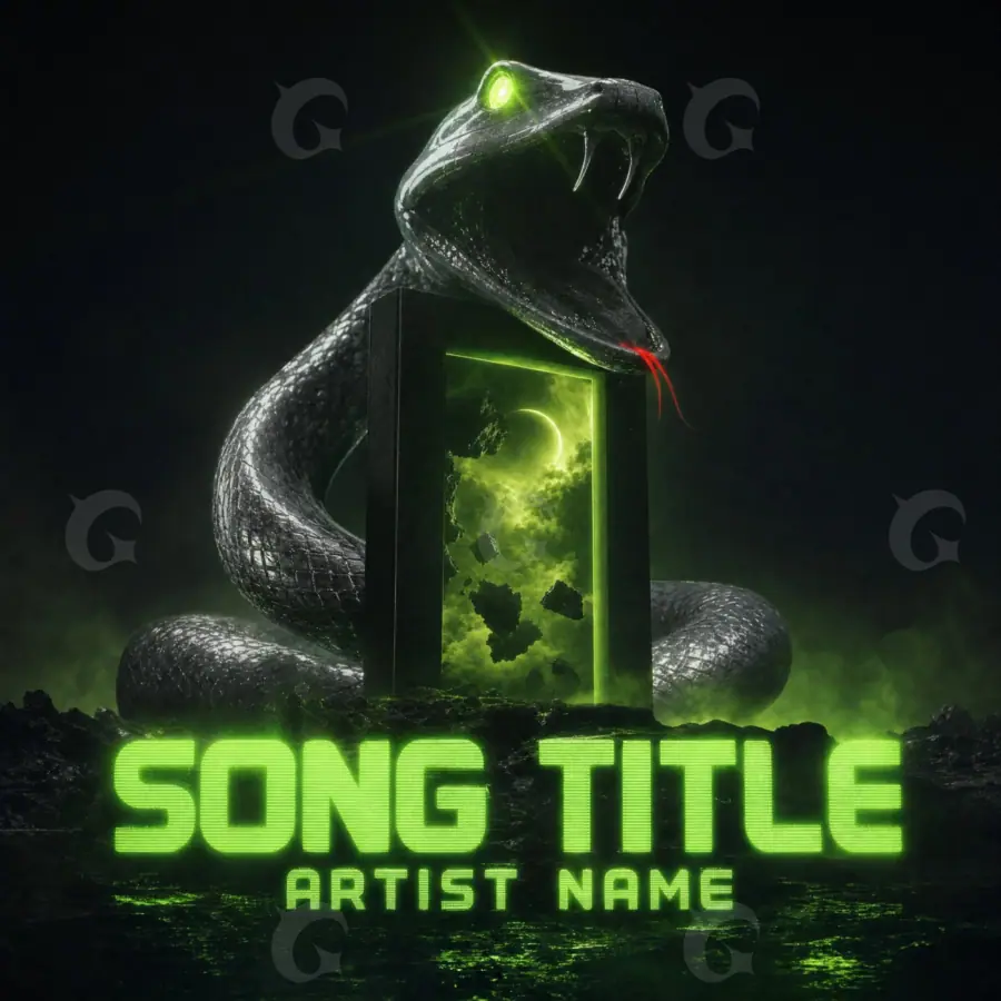 Album cover art “Green Neon”: neon and snake, green tones