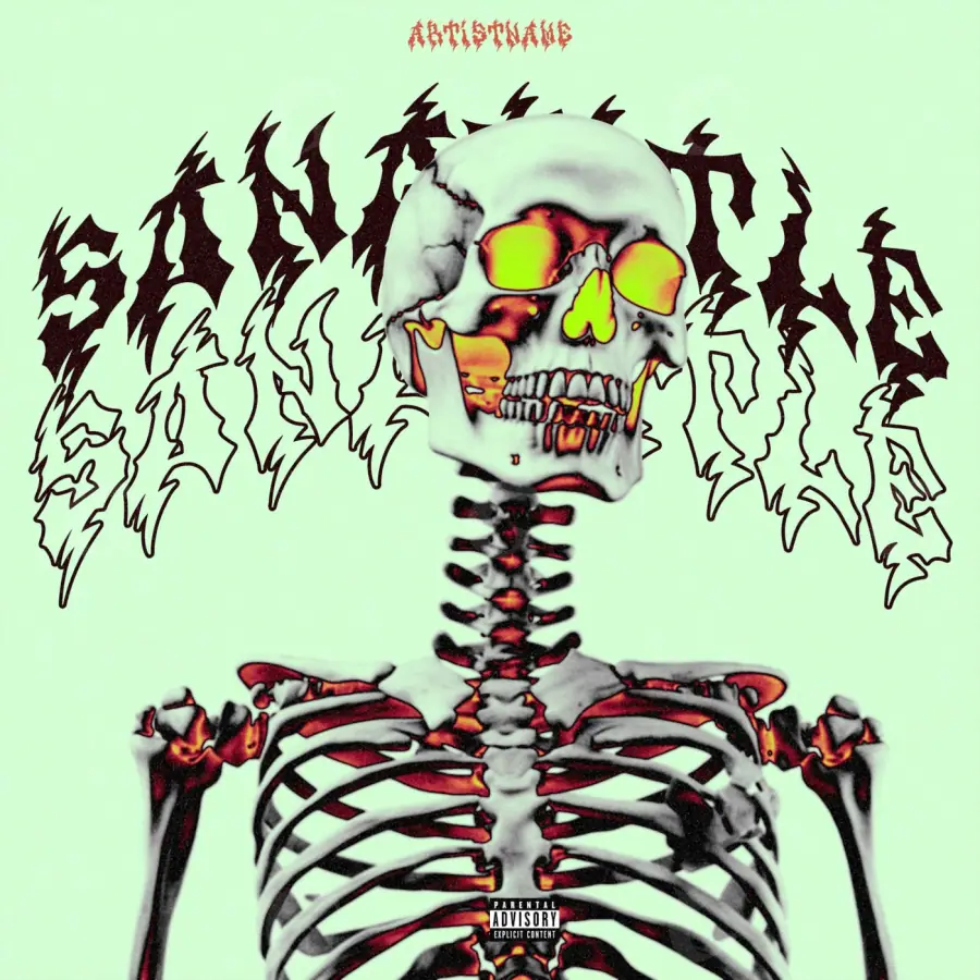 Arte de portada musical «Green Skeleton»: esqueleto y calavera; color verde