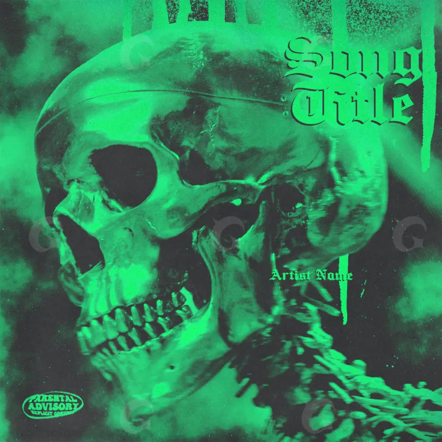 Обложка для альбома «Green Skull»: череп и глаза; палитра — зелёная