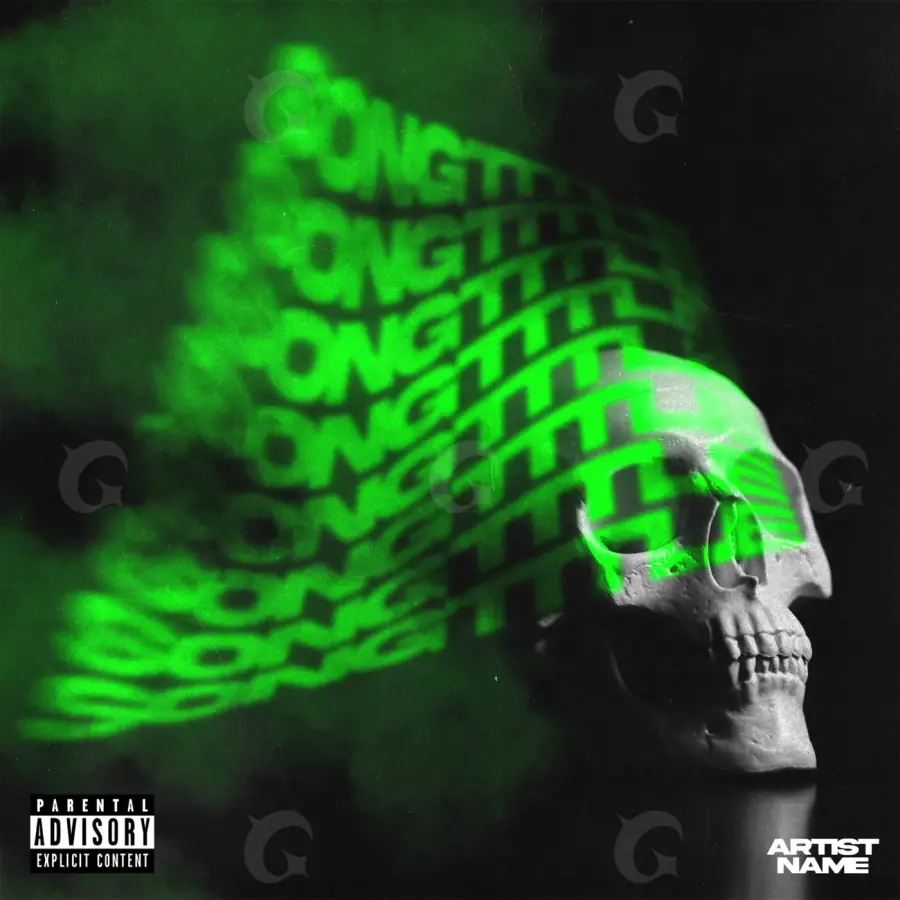 Premade cover art “Green Skull”: skull, green tones