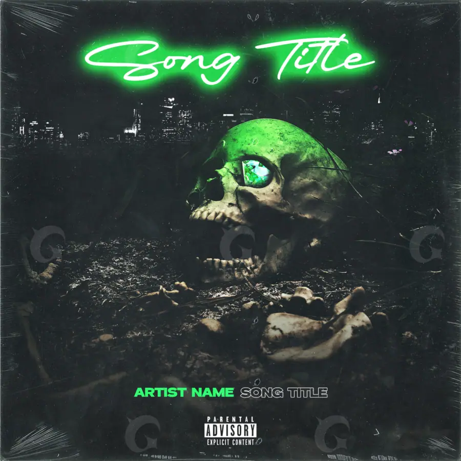 Premade cover art “Green Skull”: skull, green tones