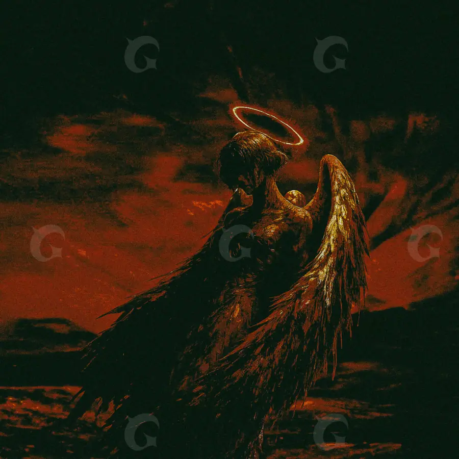 Обложка для песни «Orange Angel»: ангел и солнце; палитра — оранжевая
