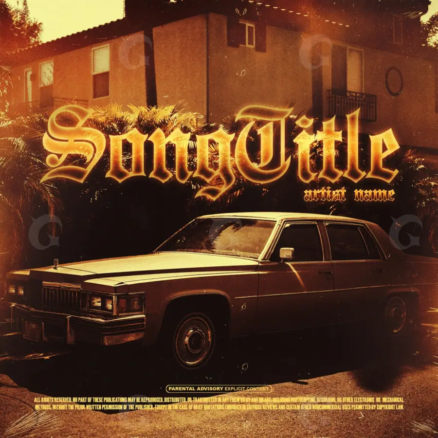 Album cover art “Orange Car”: car and house, orange tones